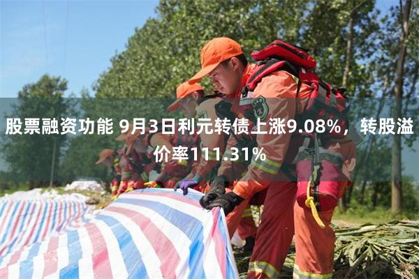 股票融资功能 9月3日利元转债上涨9.08%，转股溢价率111.31%